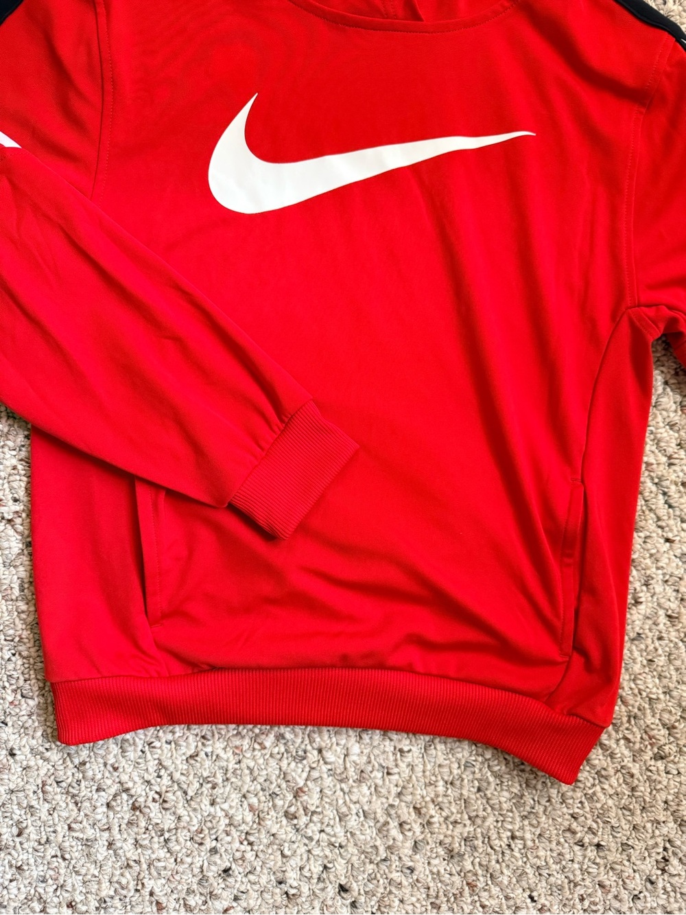 Nike Boys Large Red Hoodie with White Swoosh and Black and White Swoosh Accent - Picture 4 of 7
